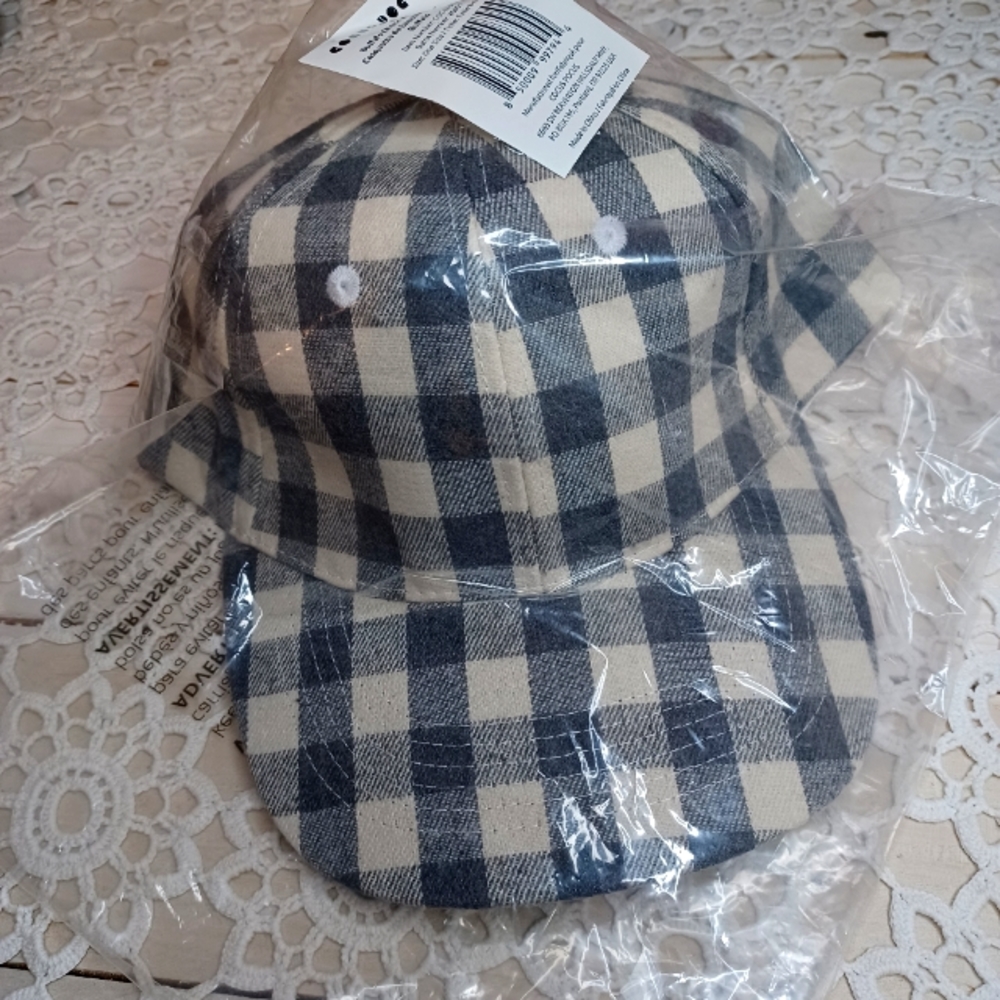 Cocus Pocus Buffalo Check Black Ivory Plaid Adjustable Baseball Cap OS NWT